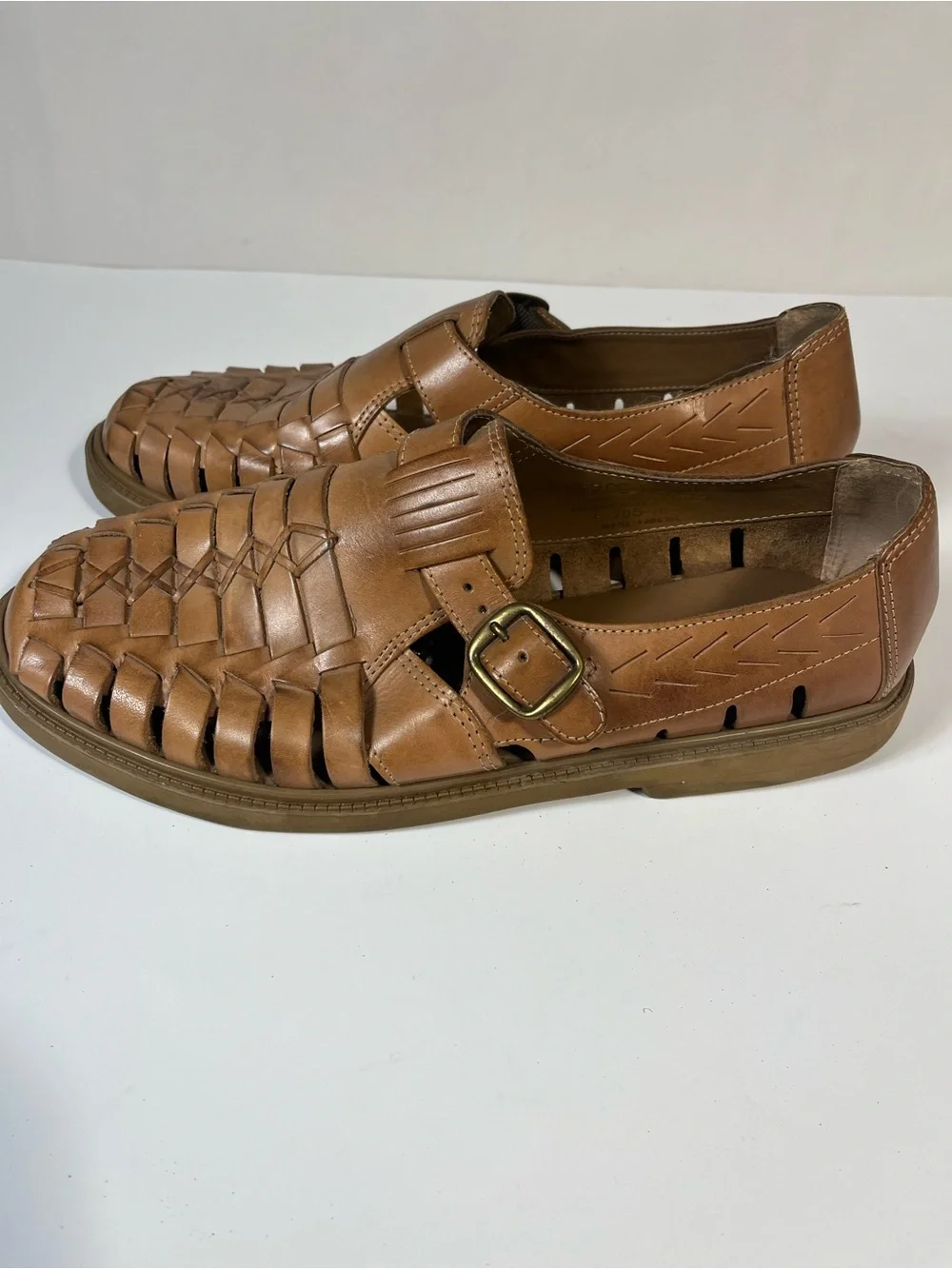 Stacy Adams Men's Tan Woven Leather Slip On Fisherman Sandals 9